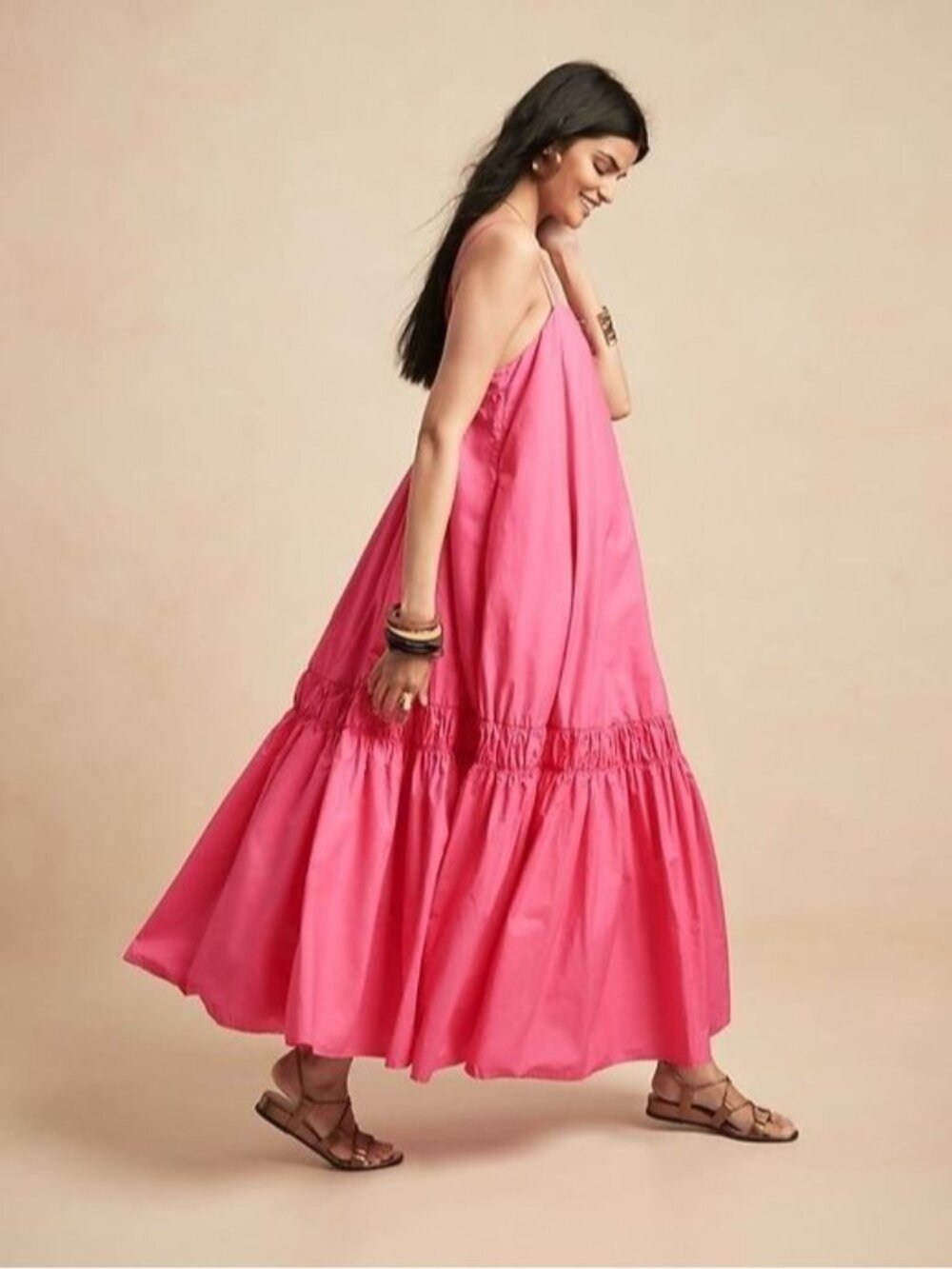 NWT Banana Republic Poplin Backless Maxi in Pink Cotton Tank Dress S Petite